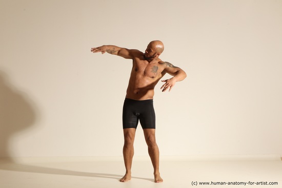 Underwear Man Black Muscular Bald Dancing Dynamic poses Academic