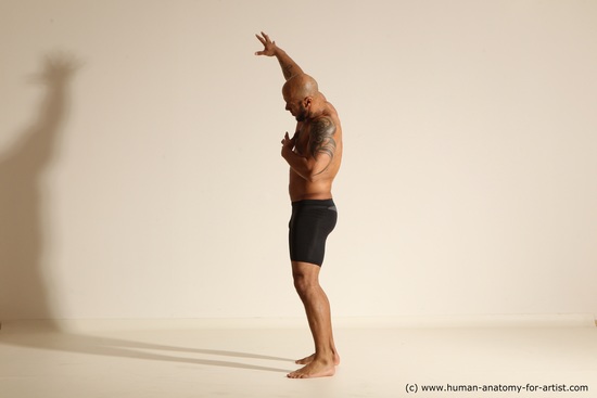 Underwear Man Black Muscular Bald Dancing Dynamic poses Academic