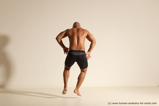 Underwear Man Black Muscular Bald Dancing Dynamic poses Academic