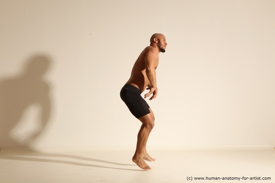 Underwear Man Black Muscular Bald Dancing Dynamic poses Academic