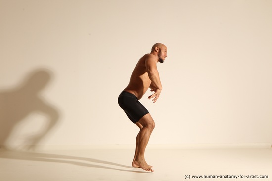 Underwear Man Black Muscular Bald Dancing Dynamic poses Academic