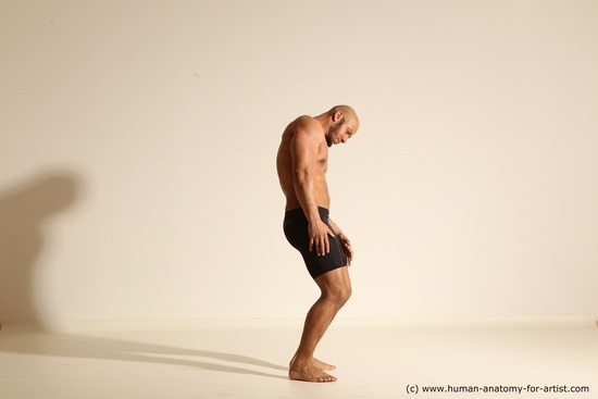 Underwear Man Black Muscular Bald Dancing Dynamic poses Academic