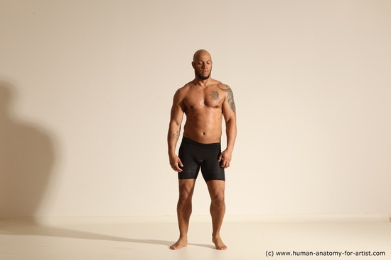 Underwear Man Black Muscular Bald Dancing Dynamic poses Academic