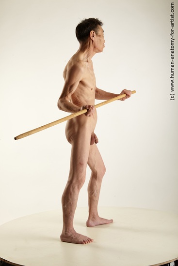 Nude Fighting with spear Man Asian Standing poses - ALL Underweight Short Black Standing poses - simple Standard Photoshoot Realistic