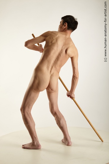 Nude Fighting with spear Man Asian Standing poses - ALL Underweight Short Black Standing poses - simple Standard Photoshoot Realistic