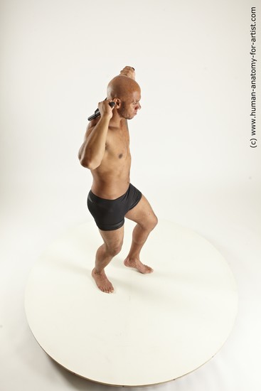 Underwear Fighting Man Black Sitting poses - simple Muscular Bald Sitting poses - ALL Multi angles poses Academic