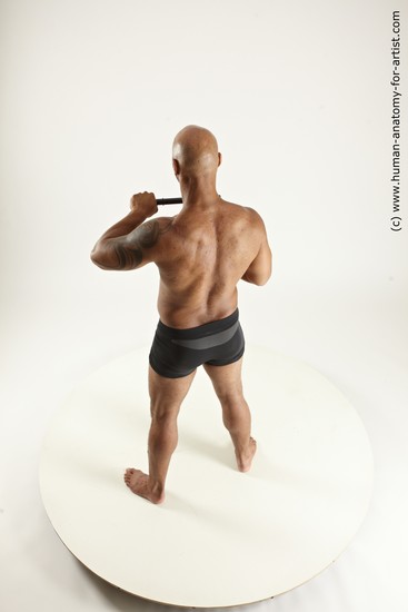 Underwear Fighting Man Black Sitting poses - simple Muscular Bald Sitting poses - ALL Multi angles poses Academic