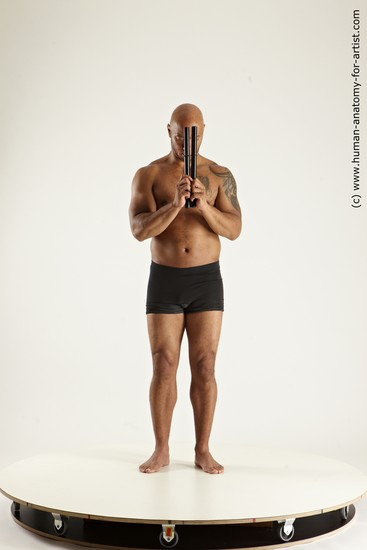 Underwear Fighting Man Black Sitting poses - simple Muscular Bald Sitting poses - ALL Multi angles poses Academic