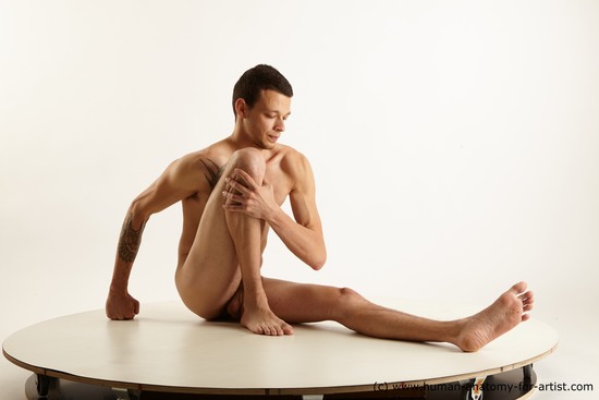 Nude Man White Sitting poses - simple Slim Short Brown Sitting poses - ALL Standard Photoshoot Realistic