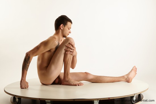 Nude Man White Sitting poses - simple Slim Short Brown Sitting poses - ALL Standard Photoshoot Realistic