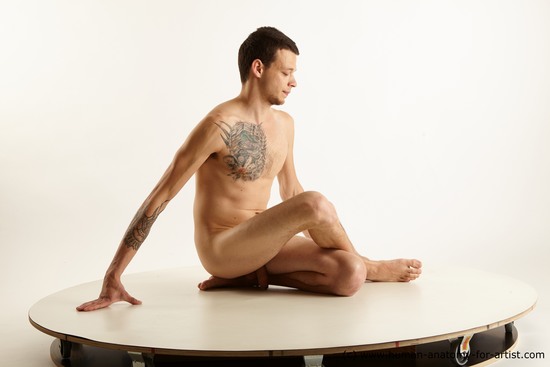 Nude Man White Sitting poses - simple Slim Short Brown Sitting poses - ALL Standard Photoshoot Realistic