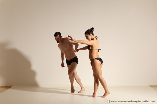 Underwear Woman - Man White Slim Brown Dancing Dynamic poses Academic