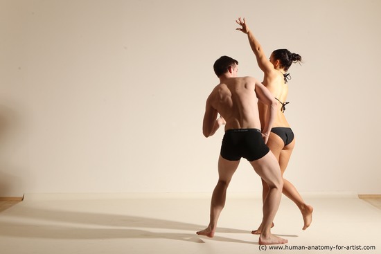 Underwear Woman - Man White Slim Brown Dancing Dynamic poses Academic