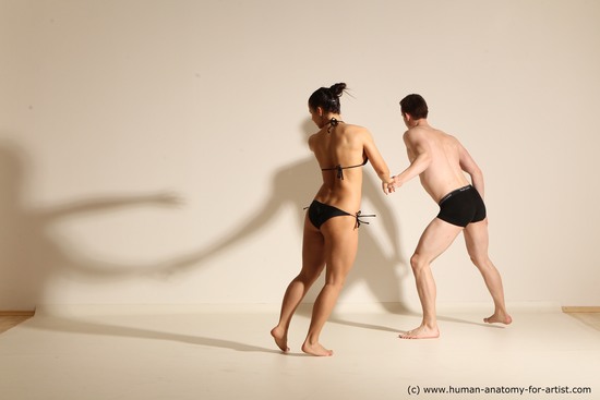 Underwear Woman - Man White Slim Brown Dancing Dynamic poses Academic