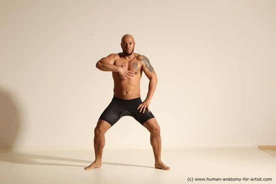 Underwear Man Black Muscular Bald Dancing Dynamic poses Academic