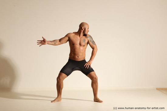 Underwear Man Black Muscular Bald Dancing Dynamic poses Academic