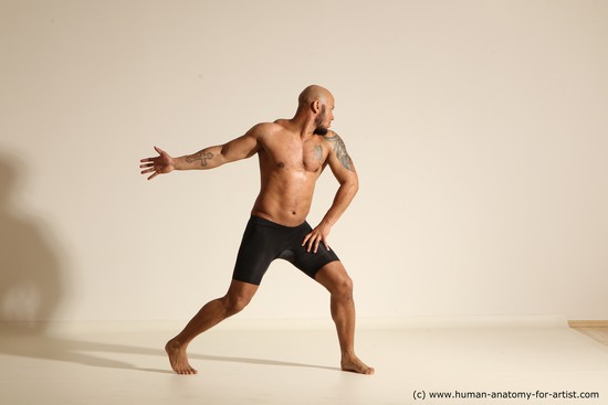 Underwear Man Black Muscular Bald Dancing Dynamic poses Academic