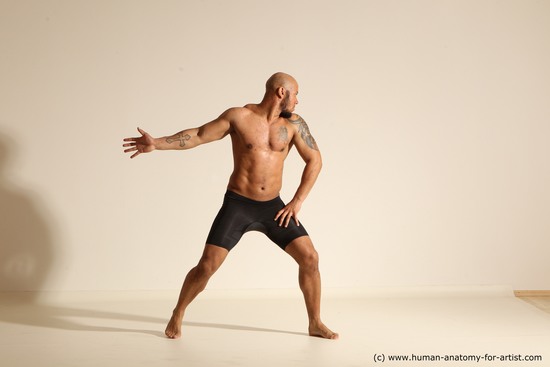 Underwear Man Black Muscular Bald Dancing Dynamic poses Academic