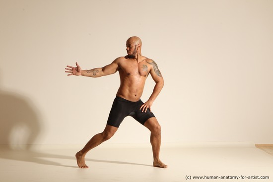 Underwear Man Black Muscular Bald Dancing Dynamic poses Academic