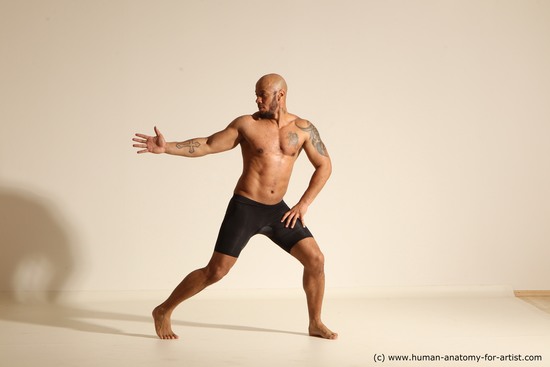 Underwear Man Black Muscular Bald Dancing Dynamic poses Academic