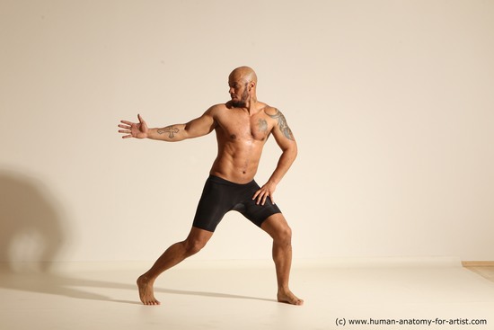 Underwear Man Black Muscular Bald Dancing Dynamic poses Academic