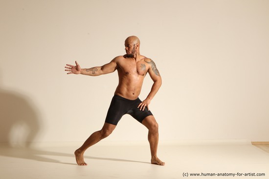 Underwear Man Black Muscular Bald Dancing Dynamic poses Academic