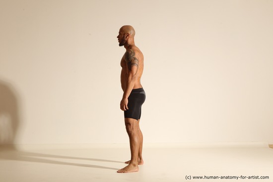 Underwear Man Black Muscular Bald Dancing Dynamic poses Academic