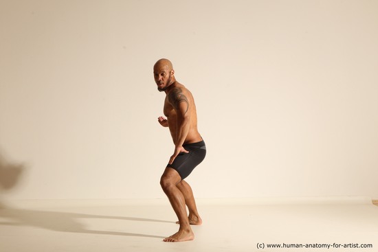 Underwear Man Black Muscular Bald Dancing Dynamic poses Academic