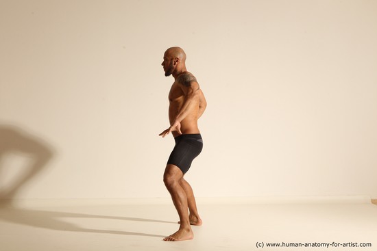 Underwear Man Black Muscular Bald Dancing Dynamic poses Academic