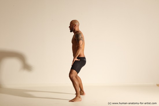 Underwear Man Black Muscular Bald Dancing Dynamic poses Academic