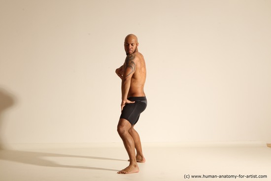 Underwear Man Black Muscular Bald Dancing Dynamic poses Academic