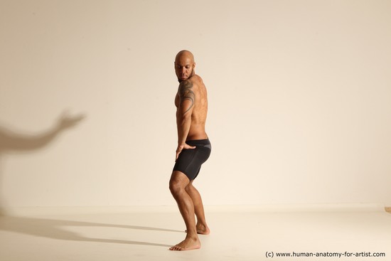 Underwear Man Black Muscular Bald Dancing Dynamic poses Academic