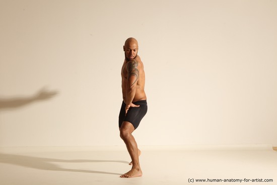 Underwear Man Black Muscular Bald Dancing Dynamic poses Academic