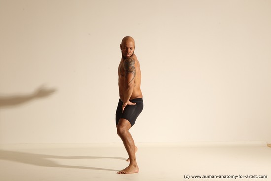 Underwear Man Black Muscular Bald Dancing Dynamic poses Academic