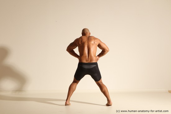 Underwear Man Black Muscular Bald Dancing Dynamic poses Academic