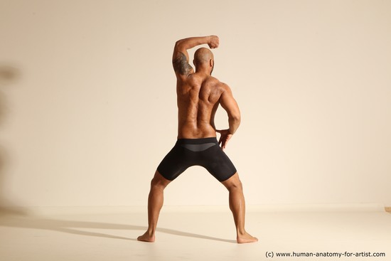 Underwear Man Black Muscular Bald Dancing Dynamic poses Academic