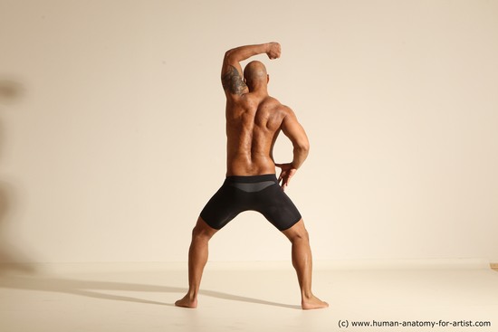 Underwear Man Black Muscular Bald Dancing Dynamic poses Academic