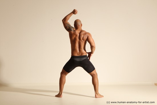 Underwear Man Black Muscular Bald Dancing Dynamic poses Academic