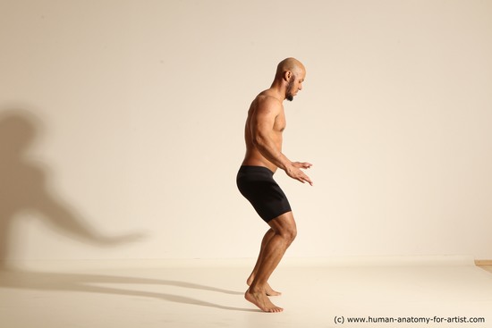 Underwear Man Black Muscular Bald Dancing Dynamic poses Academic