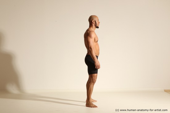 Underwear Man Black Muscular Bald Dancing Dynamic poses Academic