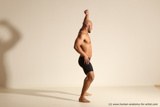 Underwear Man Black Muscular Bald Dancing Dynamic poses Academic