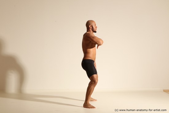 Underwear Man Black Muscular Bald Dancing Dynamic poses Academic