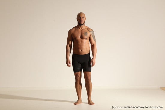 Underwear Man Black Muscular Bald Dancing Dynamic poses Academic