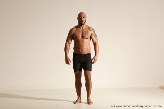 Underwear Man Black Muscular Bald Dancing Dynamic poses Academic