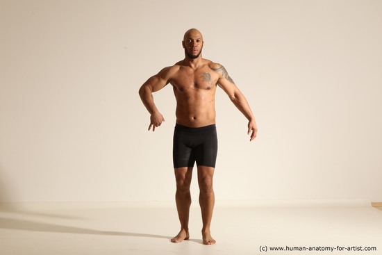 Underwear Man Black Muscular Bald Dancing Dynamic poses Academic