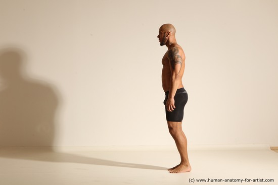 Underwear Man Black Muscular Bald Dancing Dynamic poses Academic