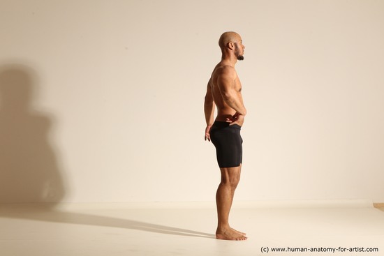 Underwear Man Black Muscular Bald Dancing Dynamic poses Academic