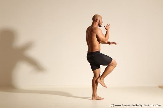 Underwear Man Black Muscular Bald Dancing Dynamic poses Academic