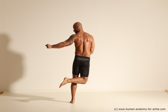 Underwear Man Black Muscular Bald Dancing Dynamic poses Academic