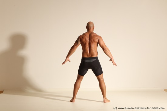 Underwear Man Black Muscular Bald Dancing Dynamic poses Academic